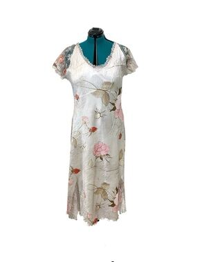 Komarov Cream Slip Dress with Pink Floral Print 1X